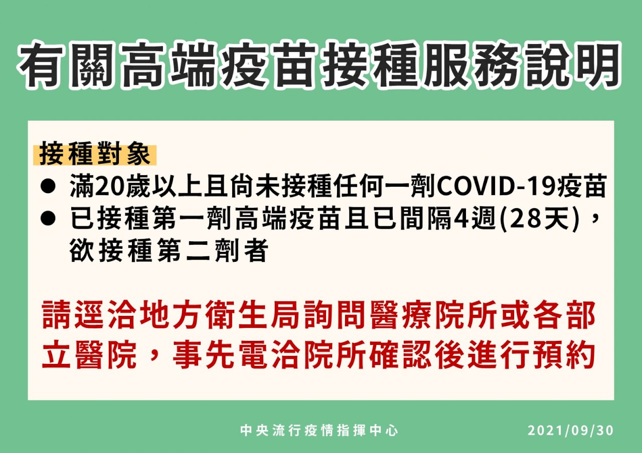 高端一、二劑免預約 醫院診所直接打