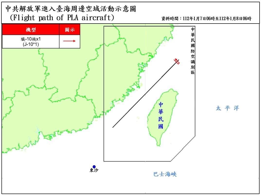 國防部：1架次共機逾越台海中線